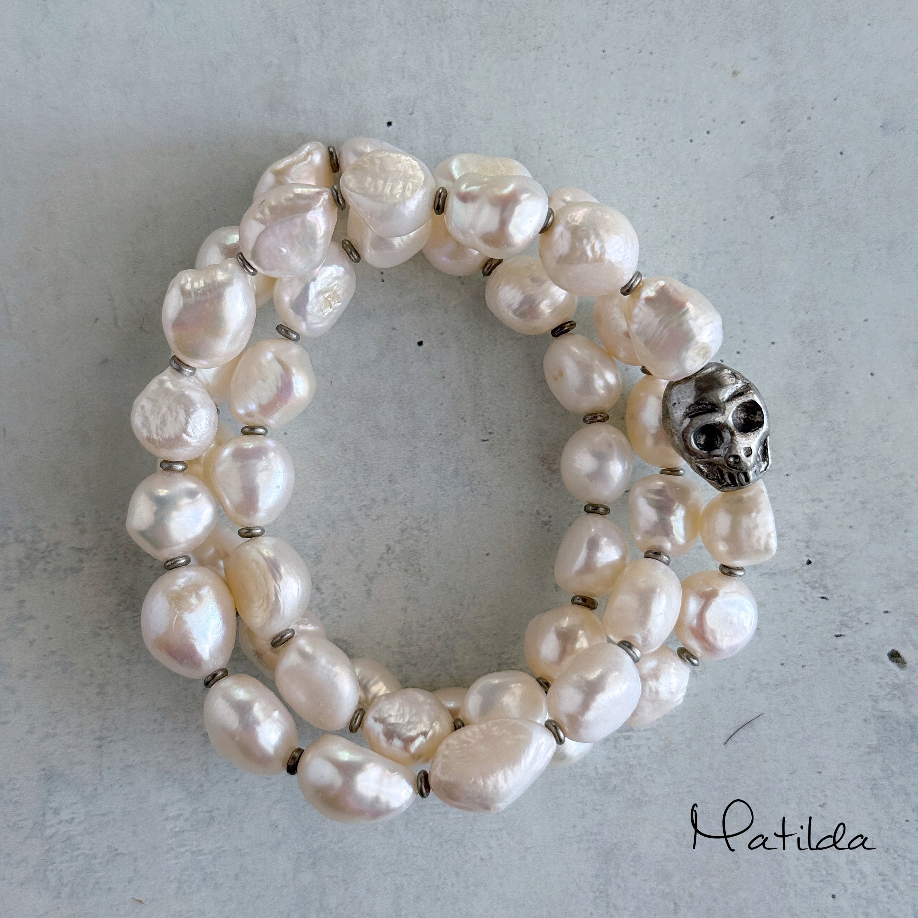 【再販】2way bracelet(淡水パール×スカル)