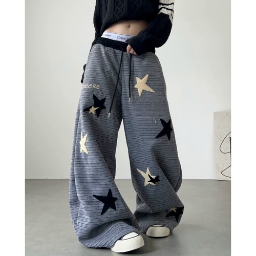 スターモチーフボーダーワイドラインパンツ 1col R02903
