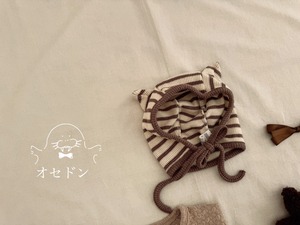【valu bebe】キャットボーダーボネット ベビーサイズ ブラウン