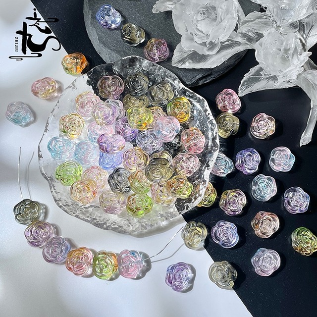 12mm 瑠璃バラ横穴ガラス散珠 アクセサリーパーツ