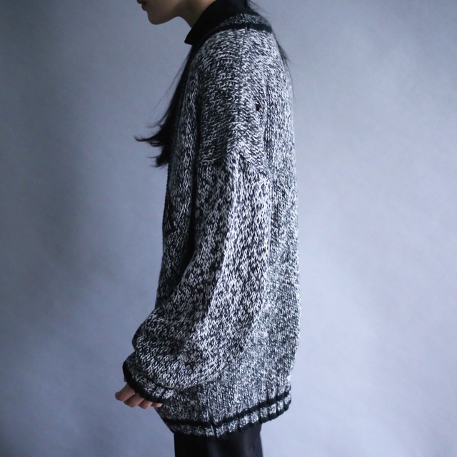 monotone noise full pattern black piping and patchwork design over silhouette 4b cardigan