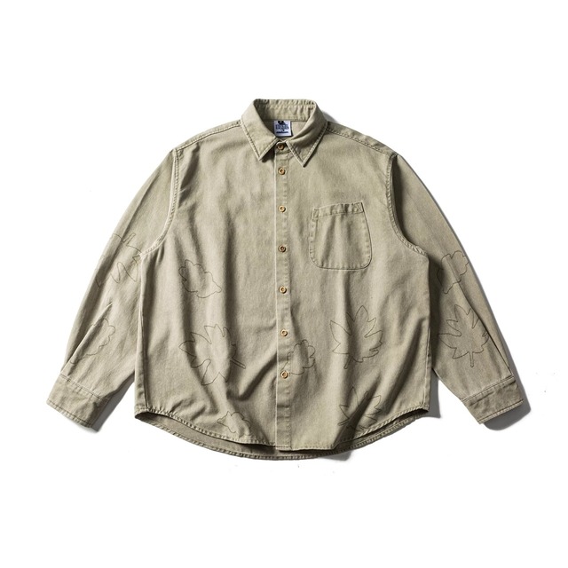 リーフモチーフステッチルーズフォルムシャツ 2col   R01940