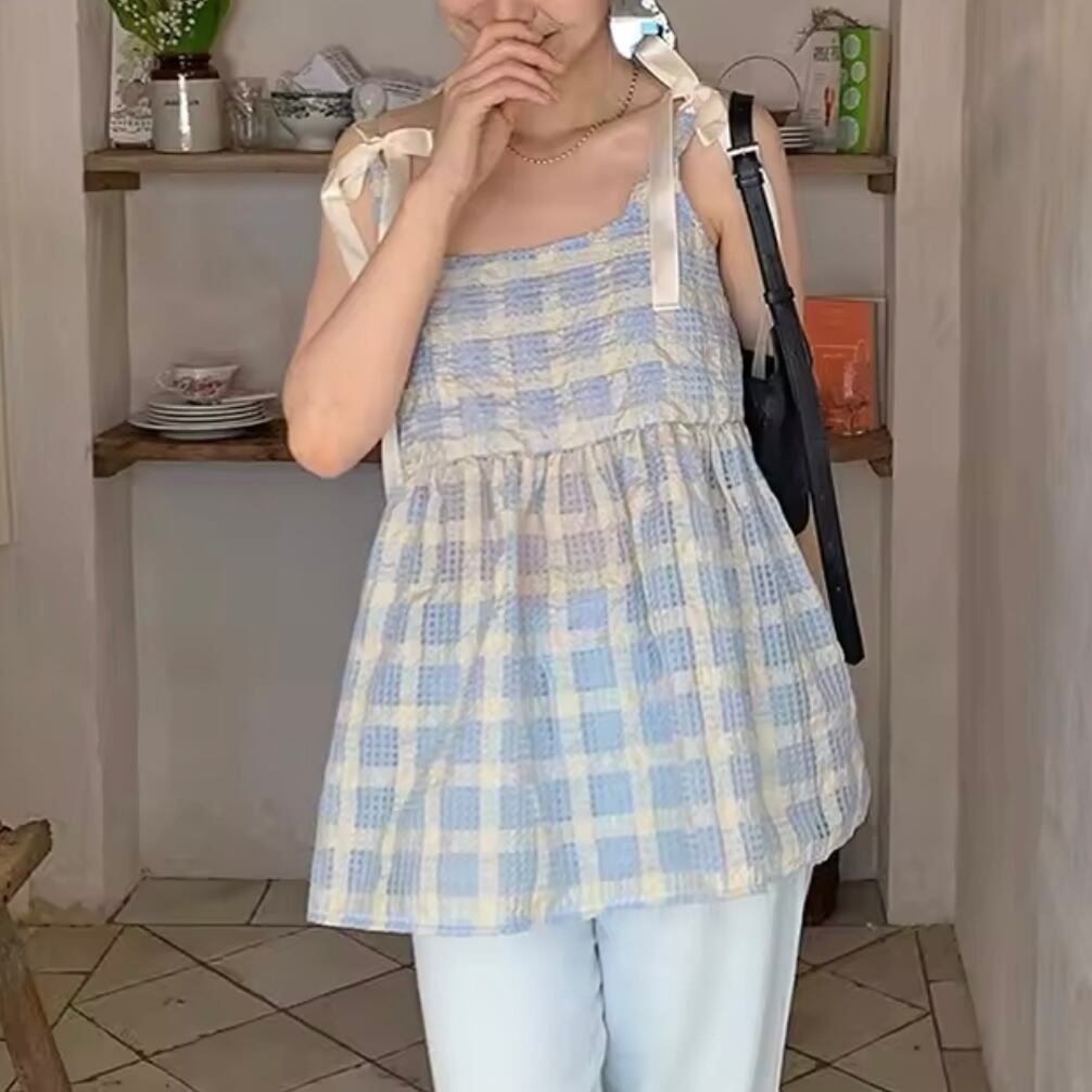 ブロックチェックリボンキャミソール