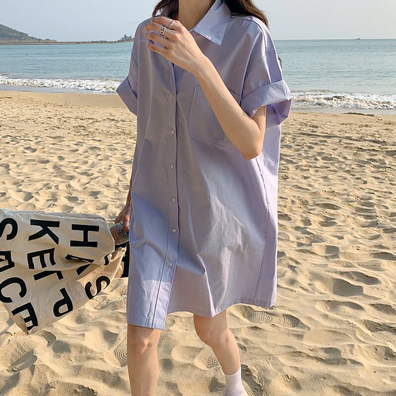 ブルーシャツ サマースタイルレッドルーズカジュアルレディース 夏物 スーパーモール54847389376