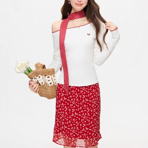 配色ステッチワンショルダートップス ・75085