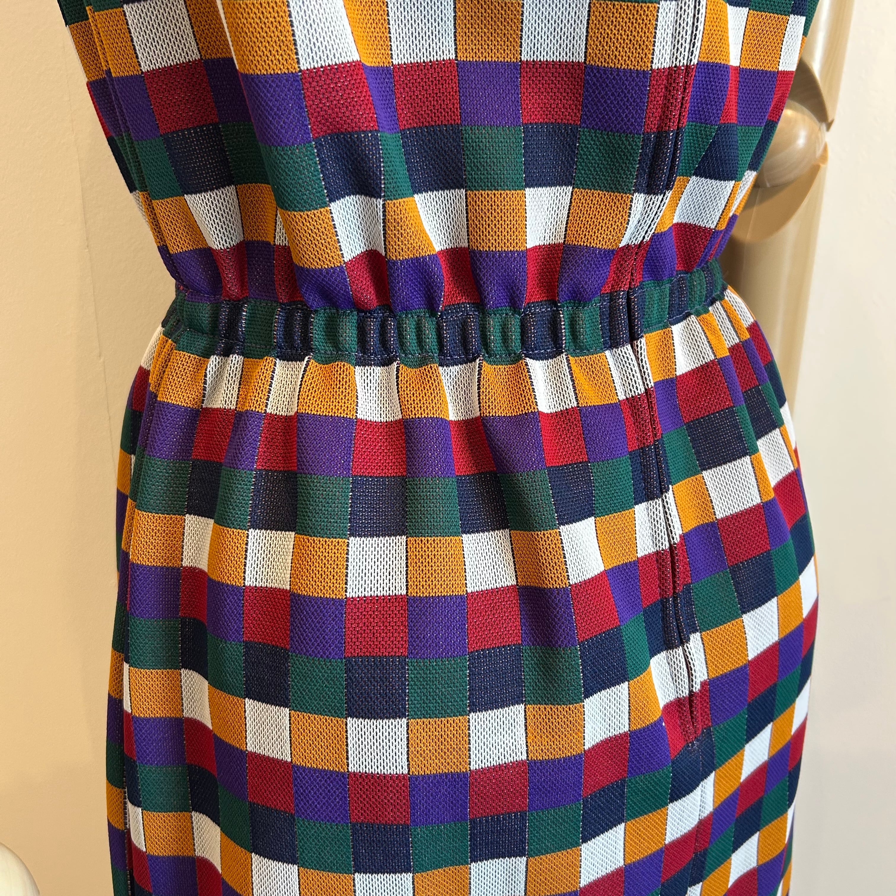 70's ヴィンテージ カラフル ブロックチェック ワンピース | Monique