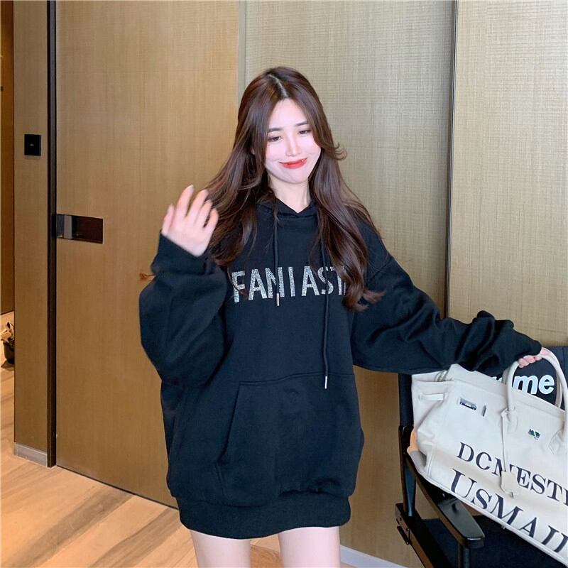 黒のフード付きセーター女性秋ルーズバージョンのbfレイジースタイル長袖ジャケット2020新しいトップインタイド ブラックストロベリース47673569039