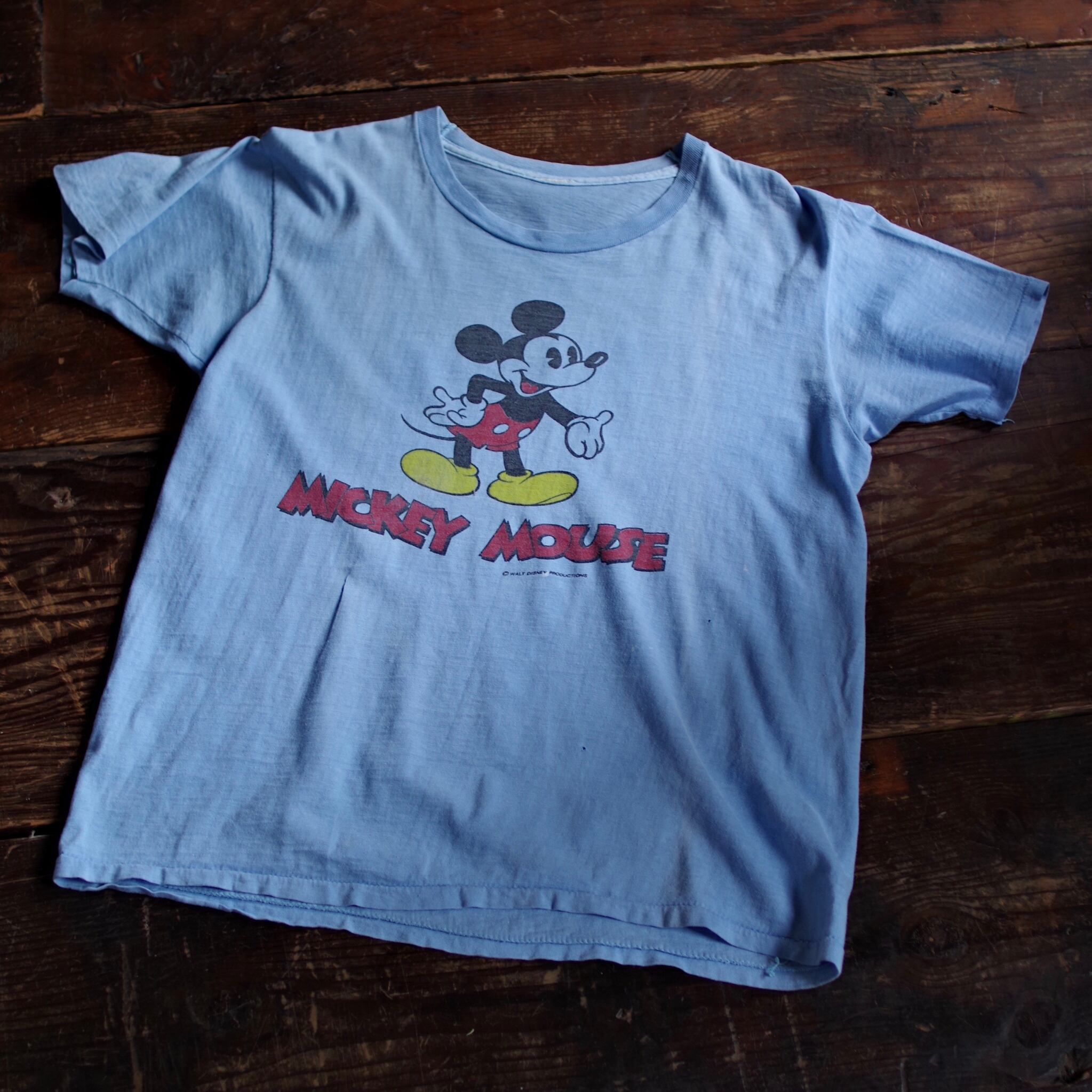1970’s Mickey Mouse Print Tee / 70年代 ミッキマウス 染み込む プリント Tee
