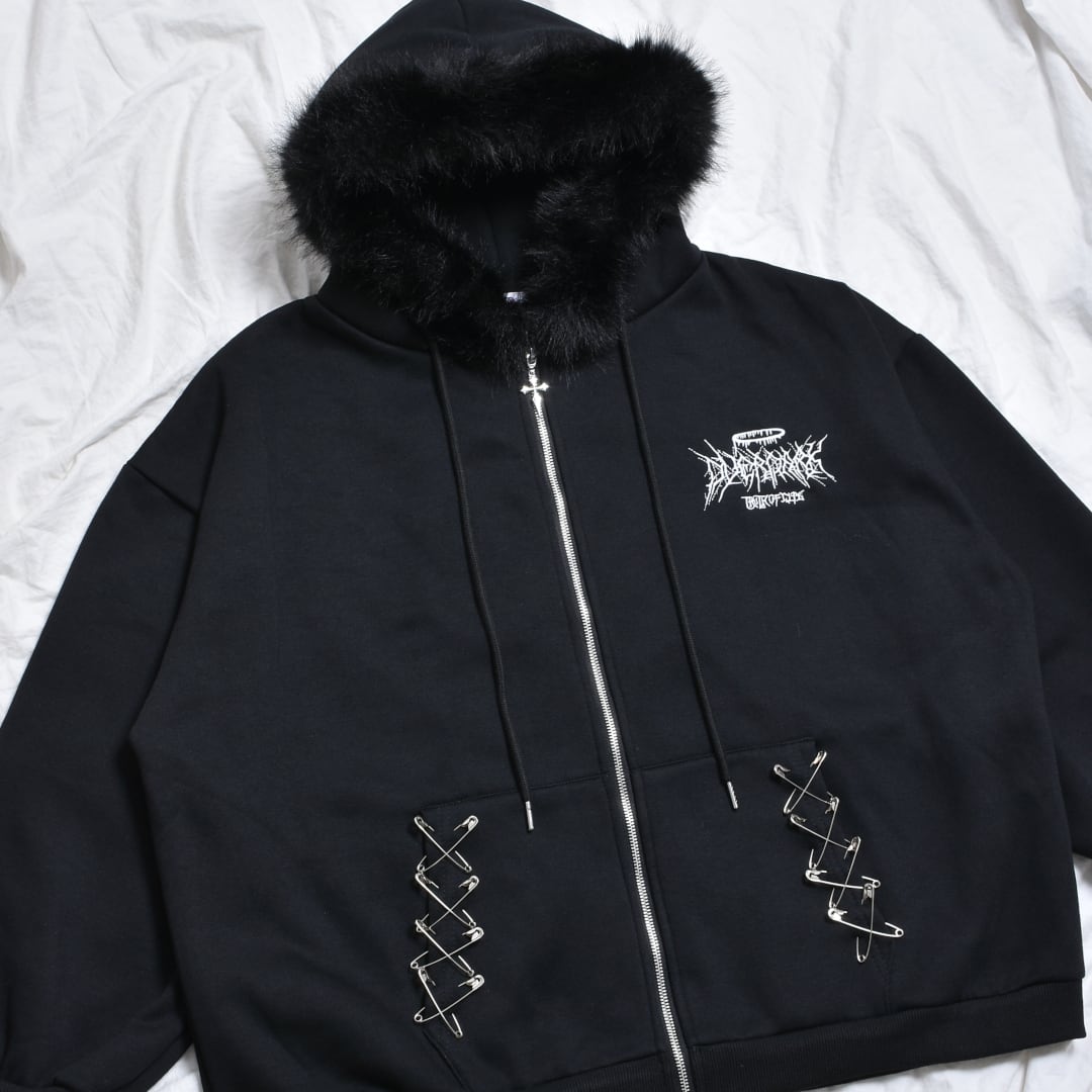 12/19新着】サブカル刺繍☆フードファーZIPパーカー(裏起毛