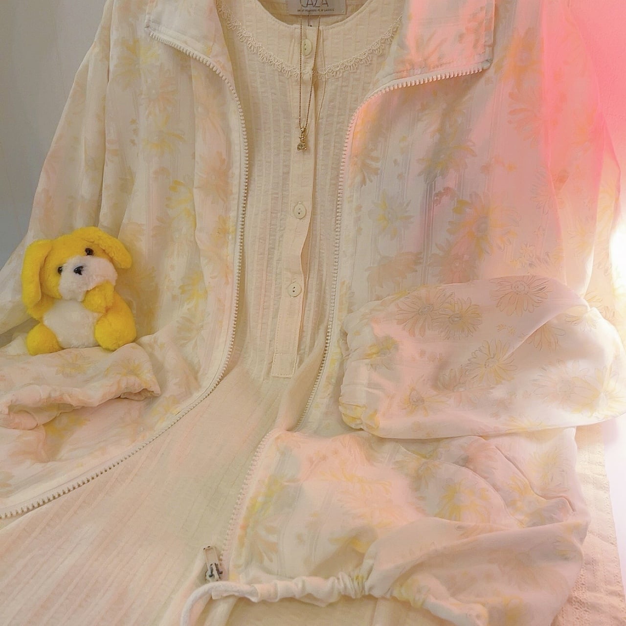 flower stripe sheer zip-up jacket