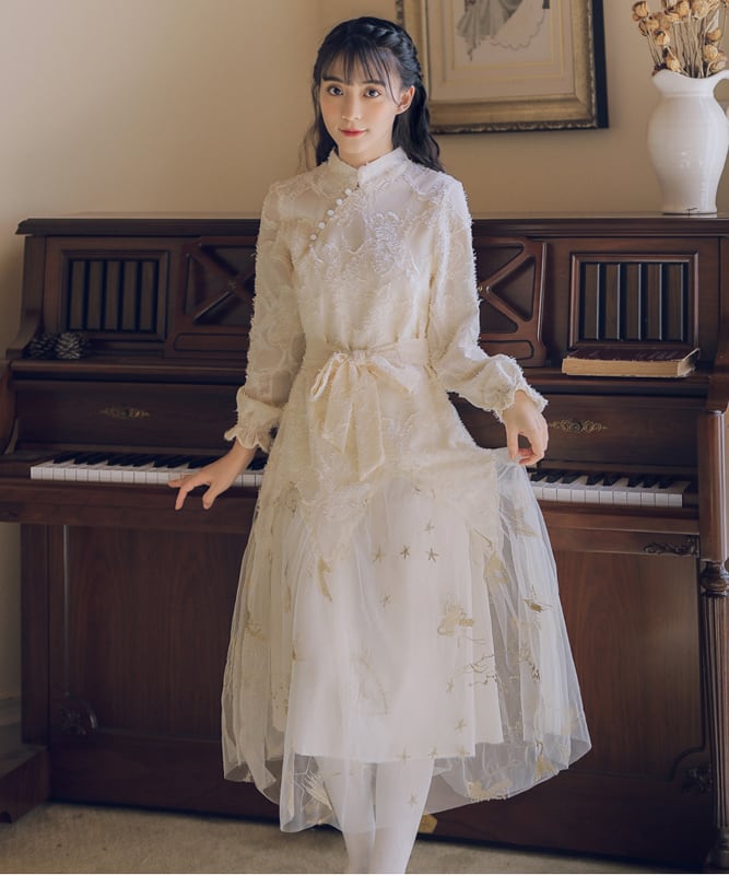 チャイナ風ワンピース 可愛いワンピース ロング丈ワンピース 改良唐装