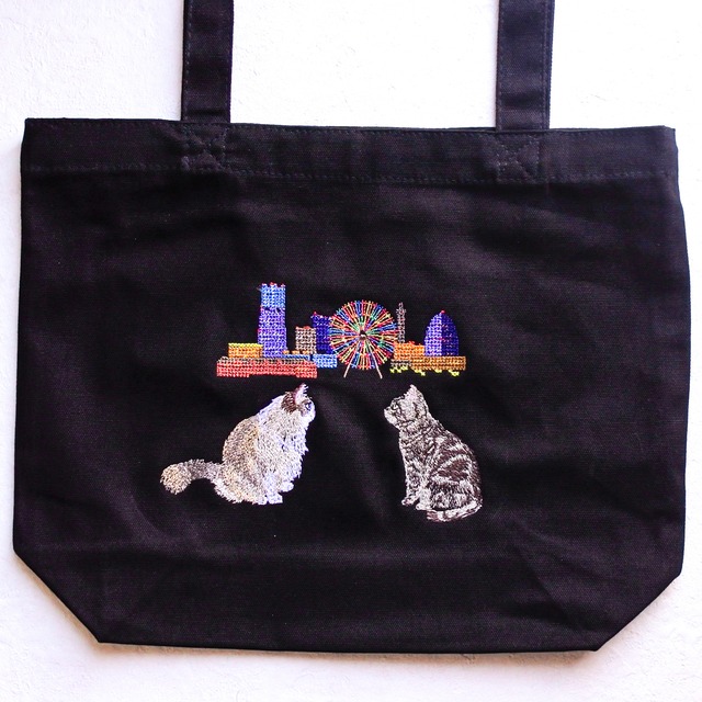 猫と夜景のトートバッグ｜横浜ご当地猫刺繍