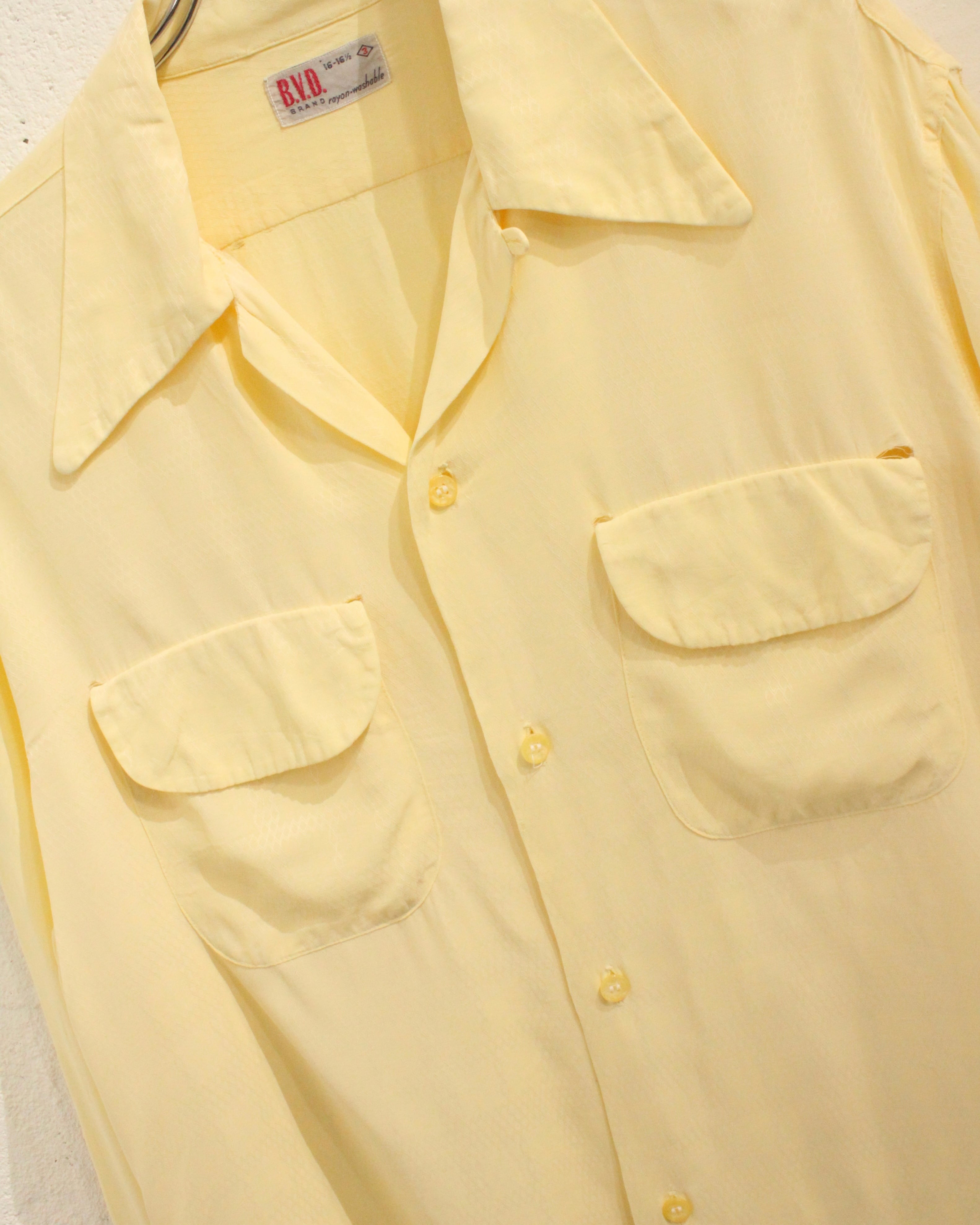 50s gentry レーヨンシャツ　ナイロンシャツ 50s B.V.D. Jacquard Pattern Rayon Satin Open Collar Shirt | VOLAR