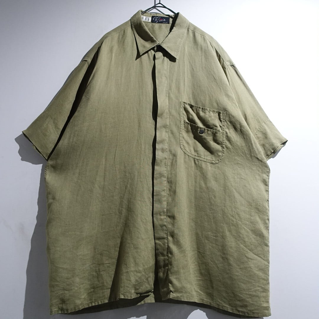 EURO Green Unique Detail Design Linen S/S Shirt