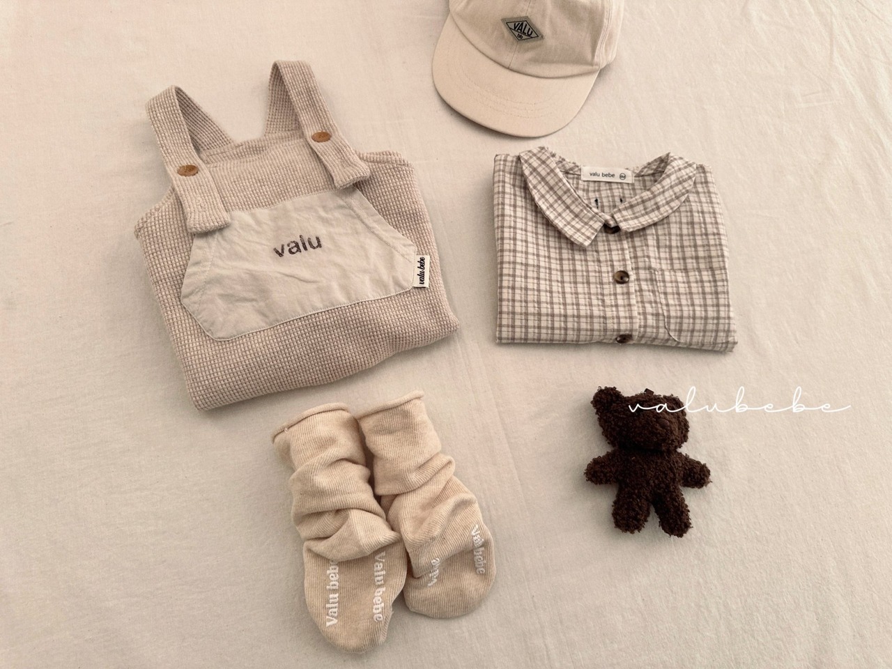 【valu bebe】ワッフルサロペット オートミール 70〜80cm - 13