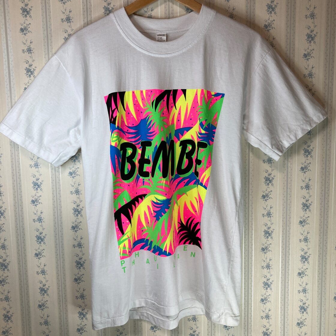 レトロ】BEMBE ネオンカラー グラフィック Tシャツ トロピカル 80