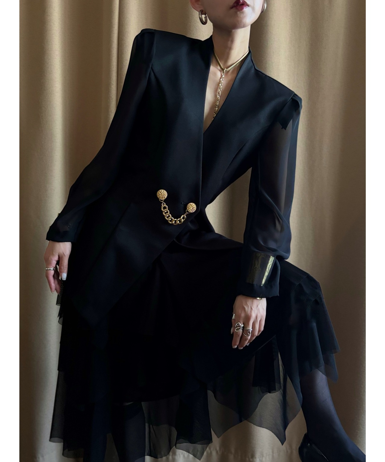 MADE IN JAPAN black sheer sleeve jacket-4736-6