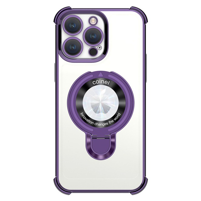 [La Momo]iPhone16 ケース クリア リング付 ワイヤレス充電対応 マグセーフ アイフォン カバー 携帯 iPhoneケース メッキ スマホリング 韓国 耐衝撃 アイフォン おしゃれ スタンド スマホケース (purple, iPhone16)