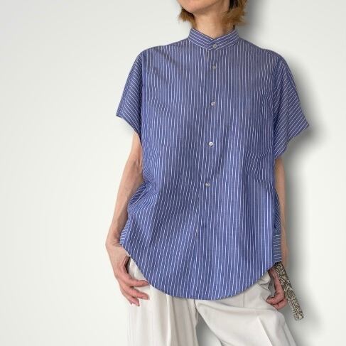 ZOZOTTE remake french sleeves shirt/リメイク フレンチスリーブシャツ/ブルー系ストライプ