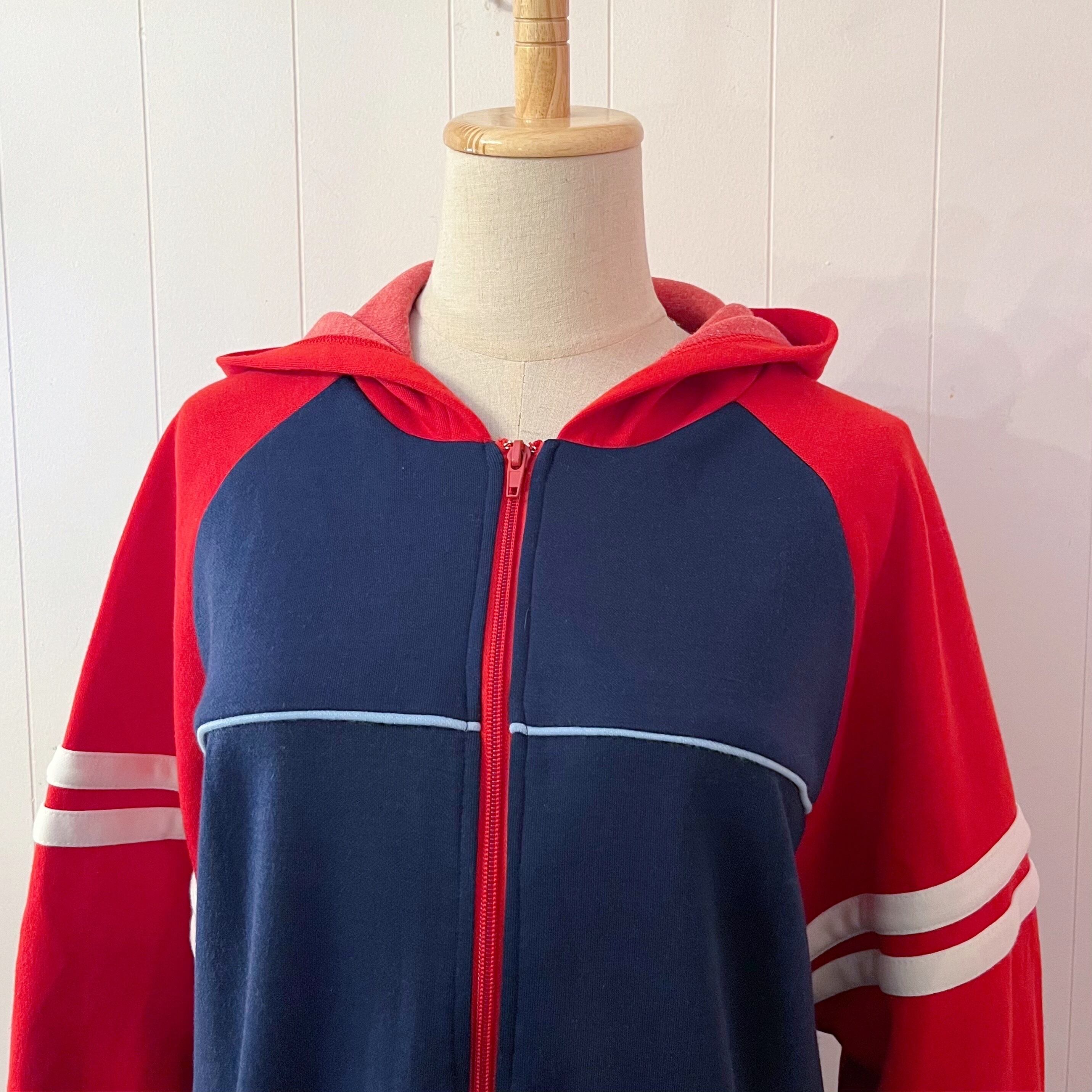 90s red navy jersey hoodie