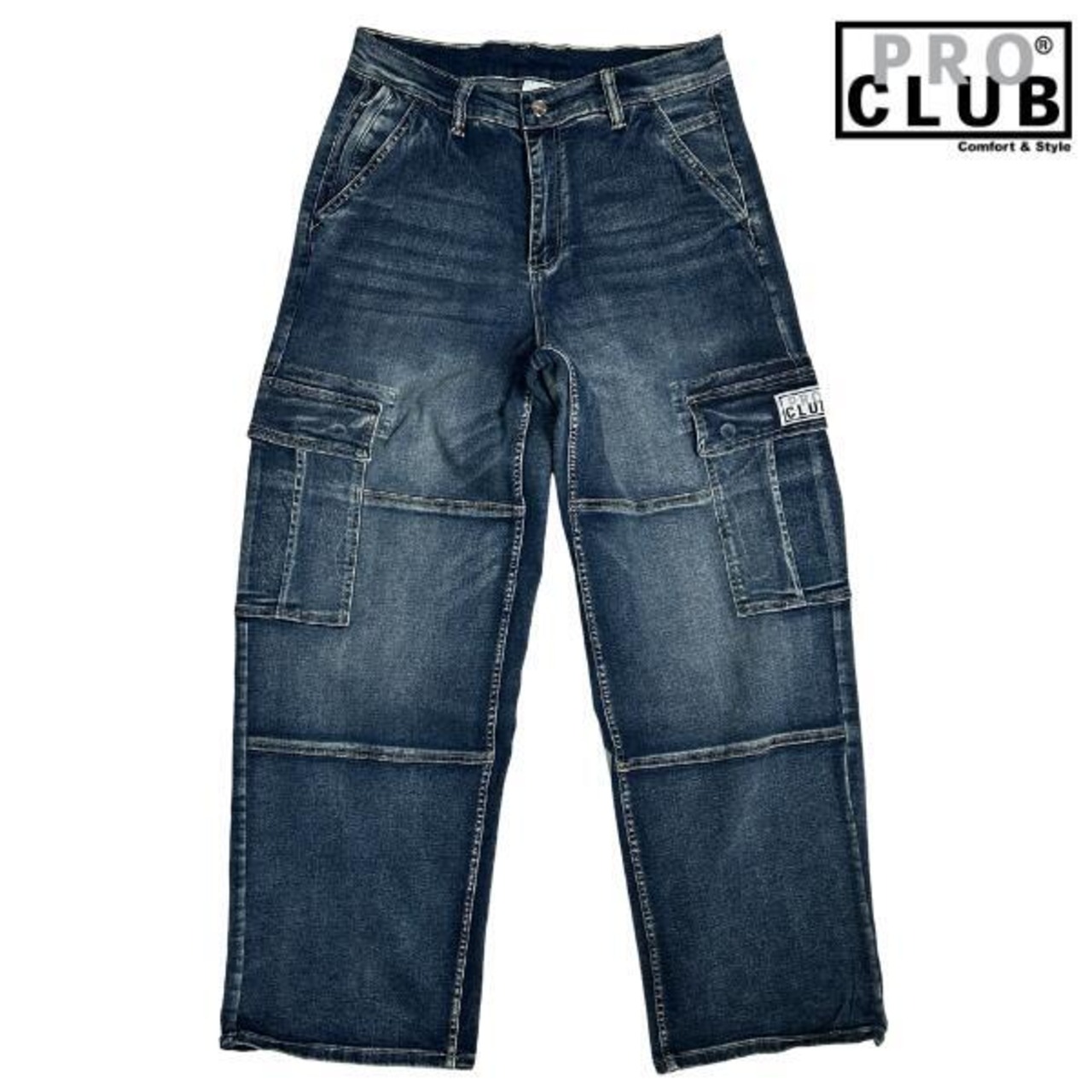 PRO CLUB 「Denim Cargo Pants Baggy Dark Stone Wash」 - 9