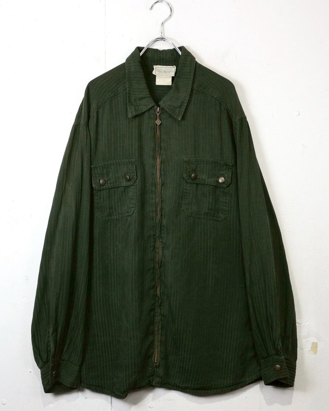 【Caka act2】90’s Olive Green Vintage Loose Tencel Zip Up Shirt Jacket