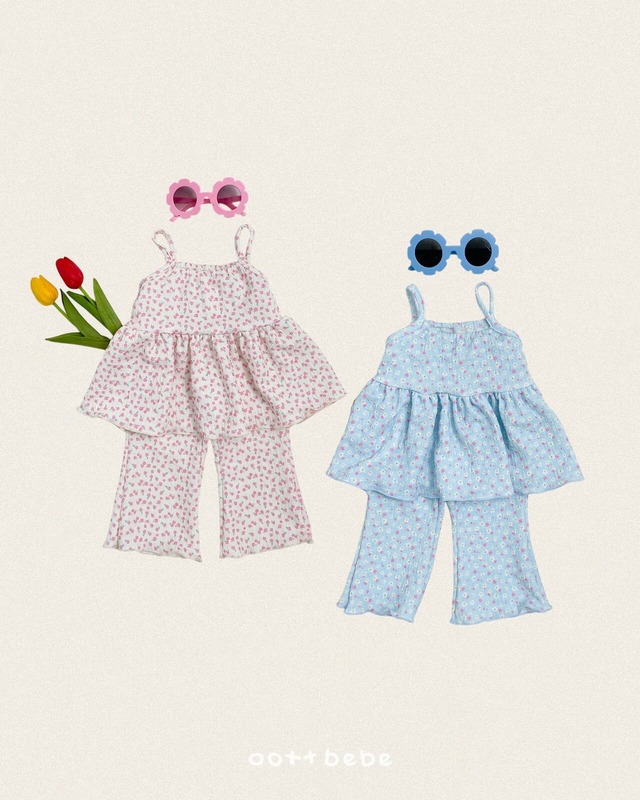 《予約・取り寄せ》Peach Flower Tops & Bottoms / oottbebe