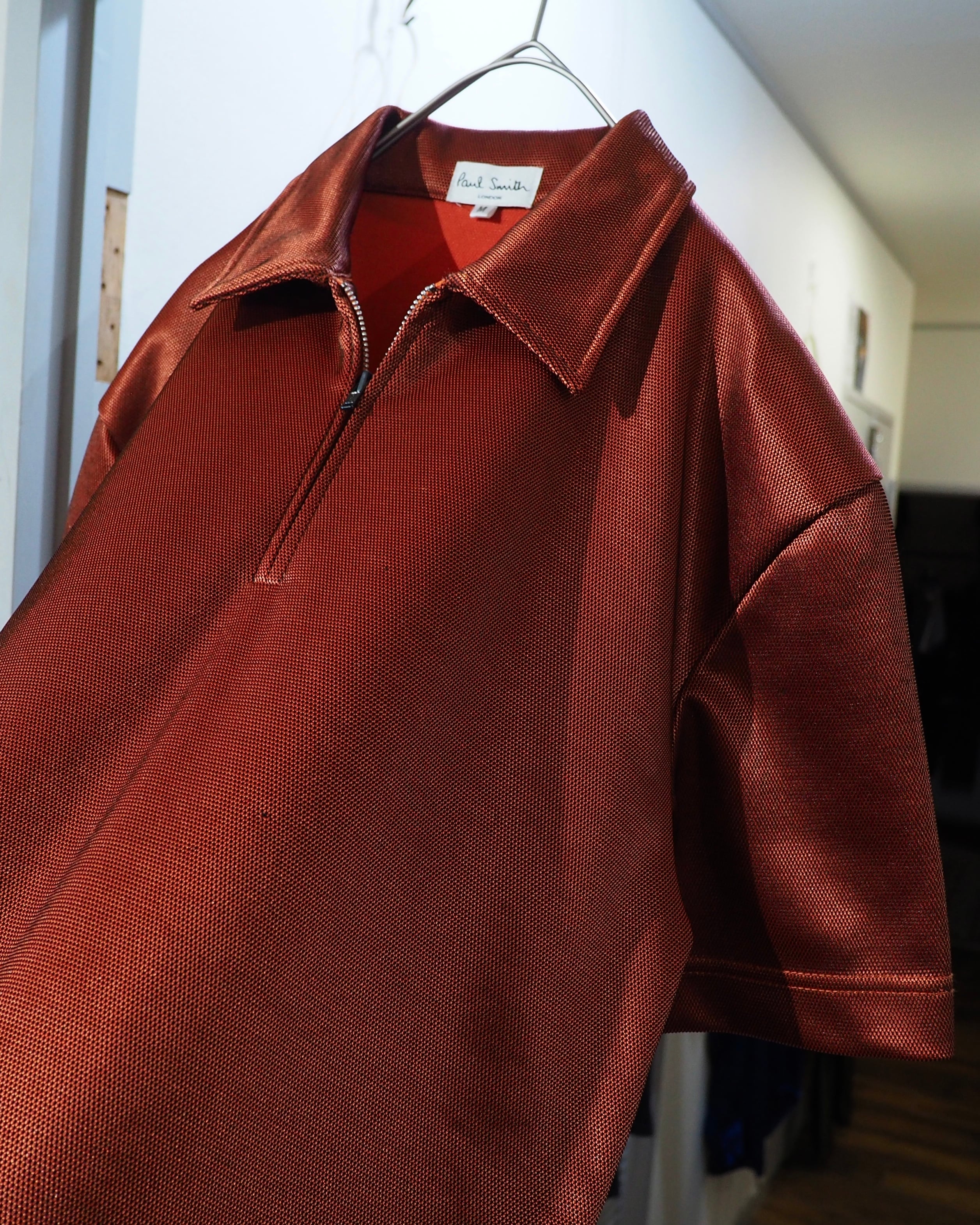 1990s " Paul Smith " Glossy Blood Orange color vintage Half zip SS Polo shirt