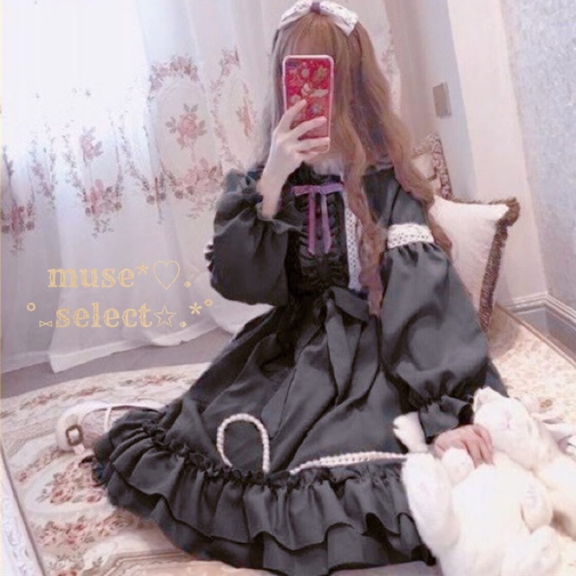 ロリータドレスワンピース♥黒 ブラック ゴスロリ ロリィタ 姫系 