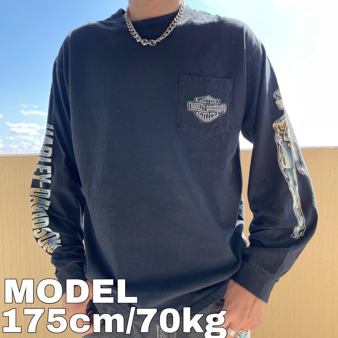 ハーレーダビッドソン プリントTシャツ ロンT ロサンゼルス 黒 白 青