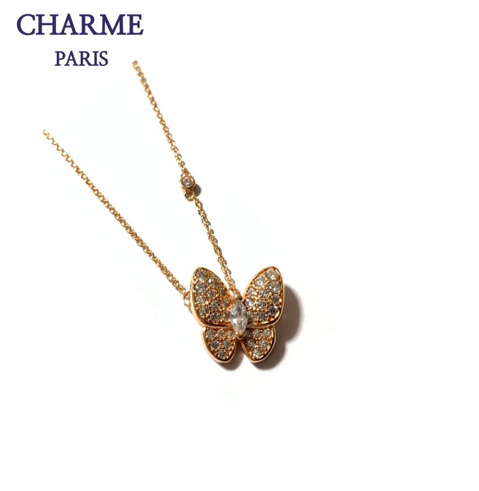rose gold cz diamond butterfly necklace