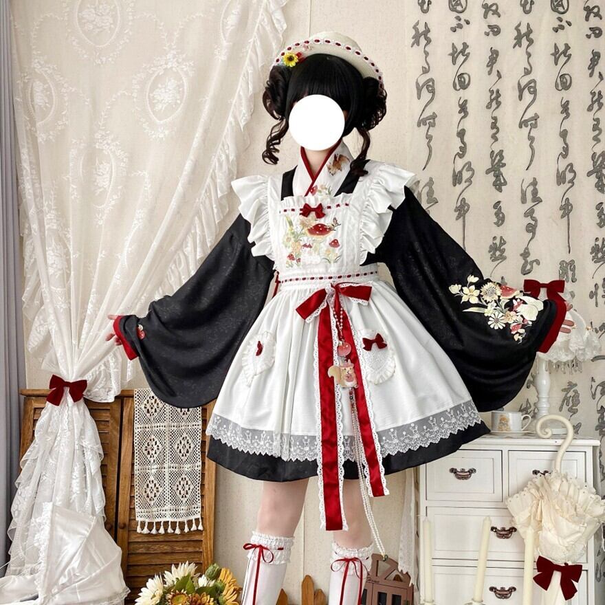 中華ロリータ セットアップ エプロン×メイド×刺繍 コスプレ向け｜WithU
