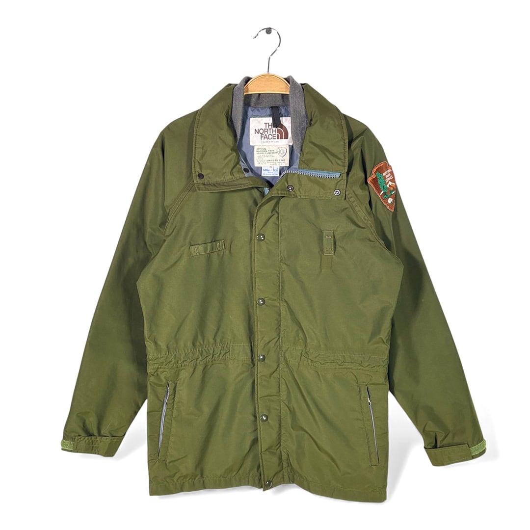 80s ノースフェイス USA製 茶タグ ヴィンテージ ゴアテックスジャケット NATIONAL PARK SERVICE 別注品 カーキ サイズS 古着 DD0468