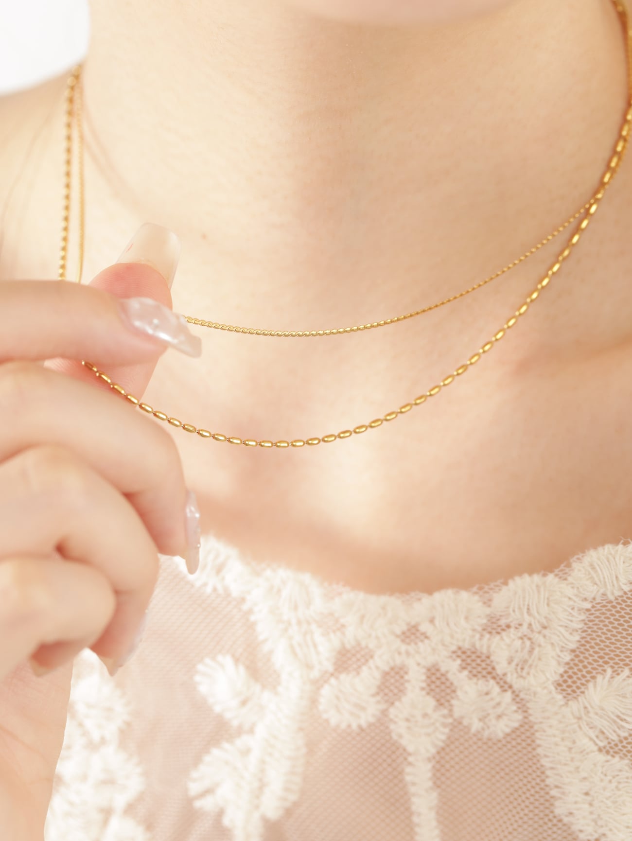 316L dot & double chain necklace #n48