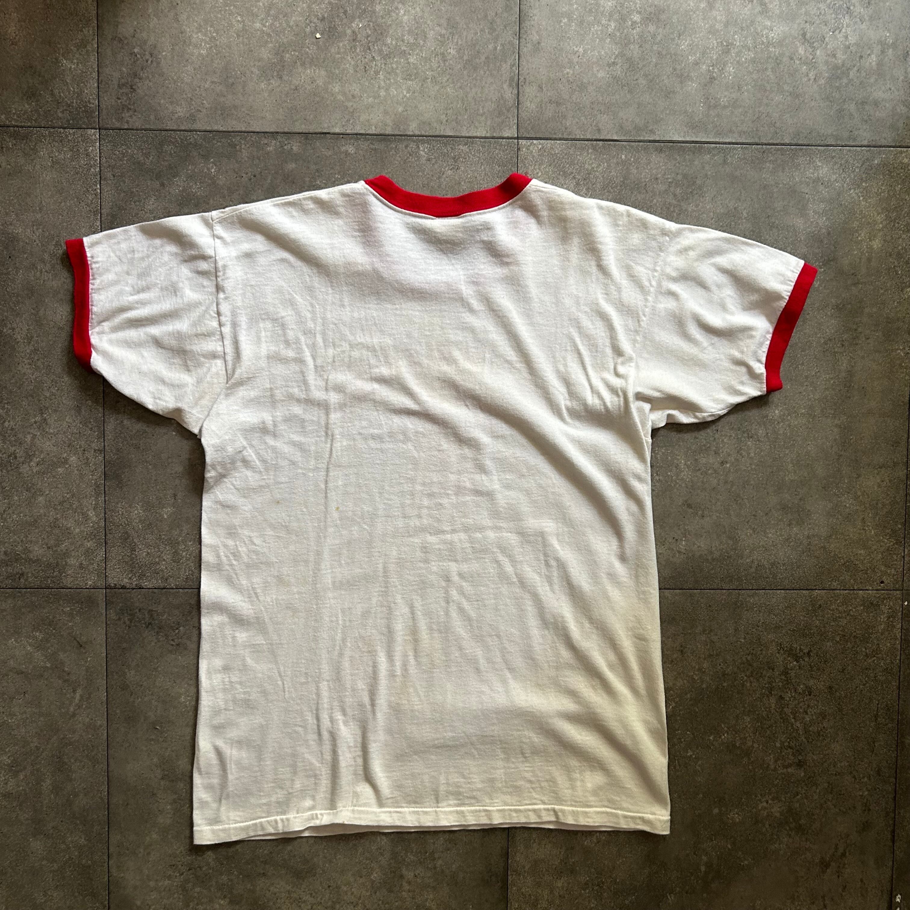 70s チャンピオン リンガーtシャツ USA製 染み込みプリント レッド  