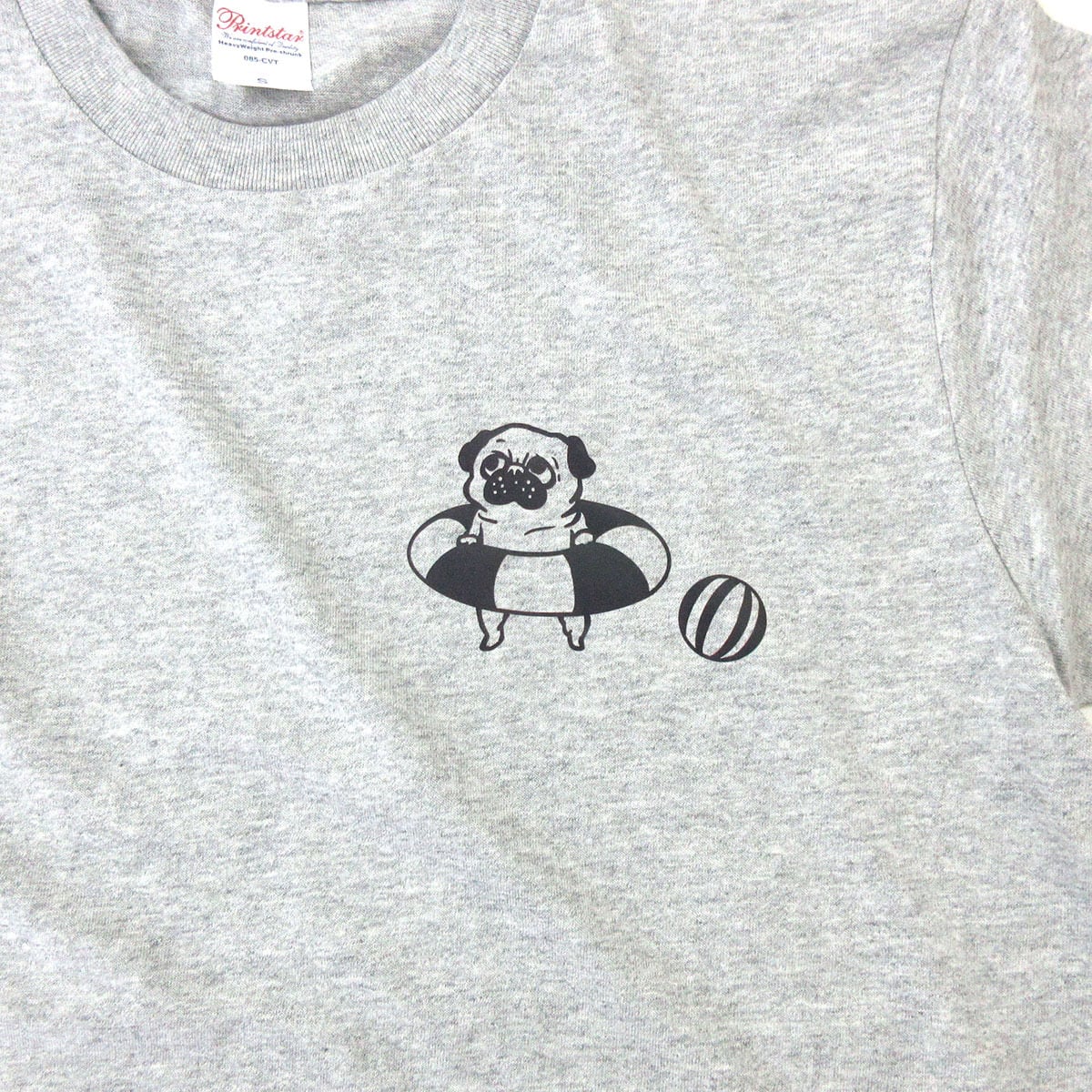 海水浴 パグ Tシャツ dog88 犬 浮き輪 夏 パグ好き 服 ゆるい イラスト