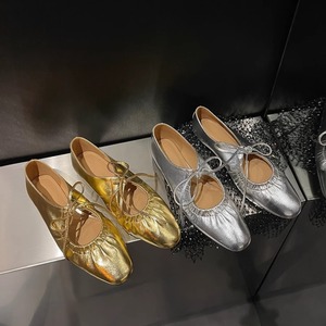 silver gold ballet flat shoes