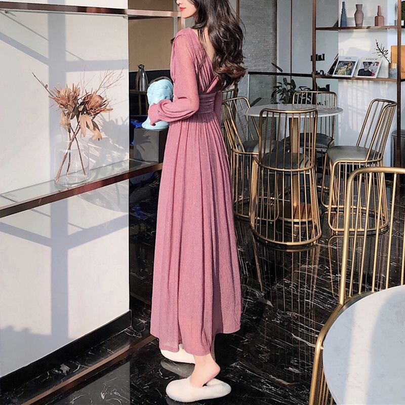 ワンピース 全3色展開 Vネック 無地 パーティー ドレス 綺麗 黒 赤 ピンク カジュアルワンピース Miyabigo