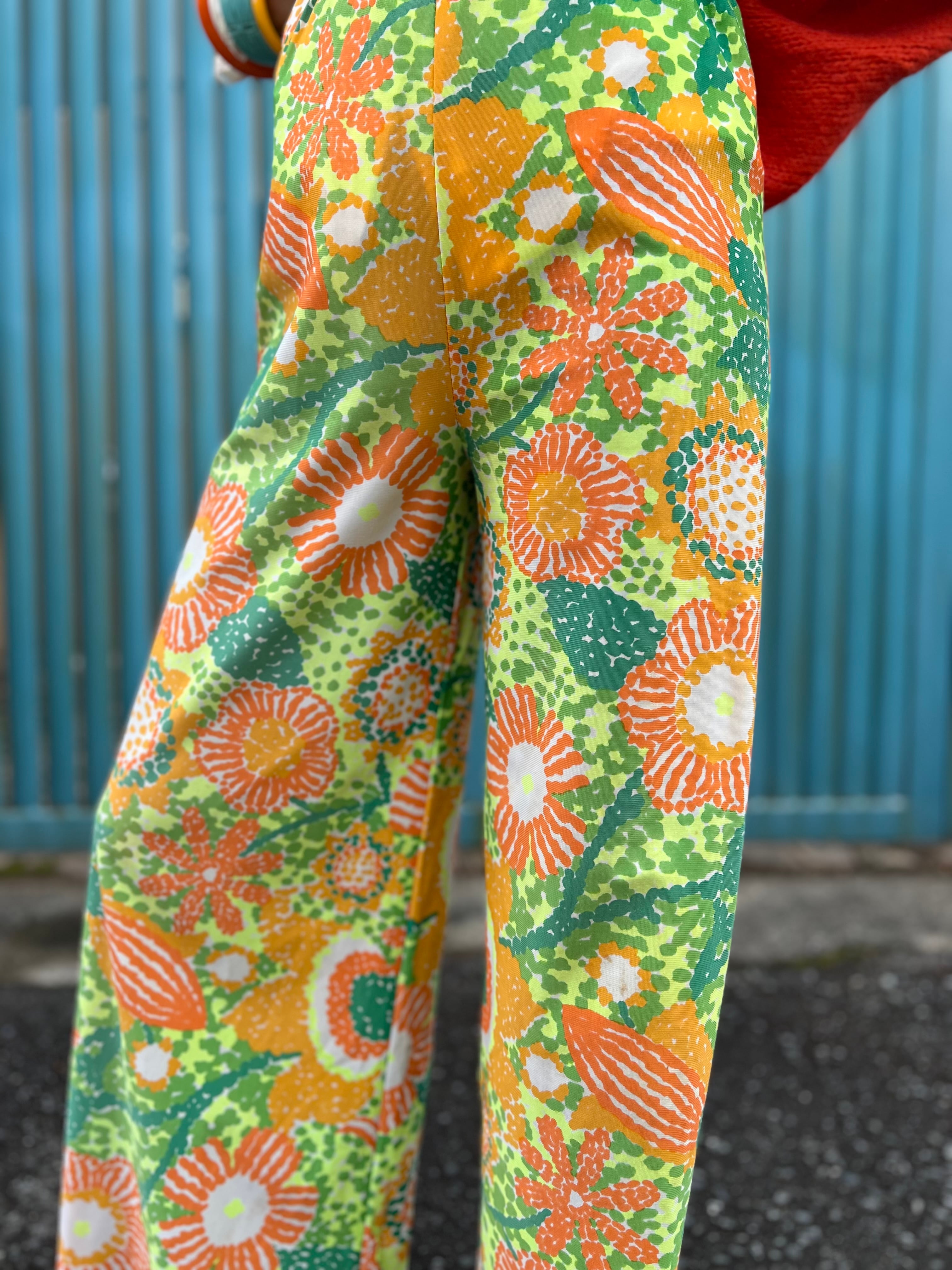 60s-70s floral × bird pants ( ヴィンテージ 花柄 パンツ ) | Riyad