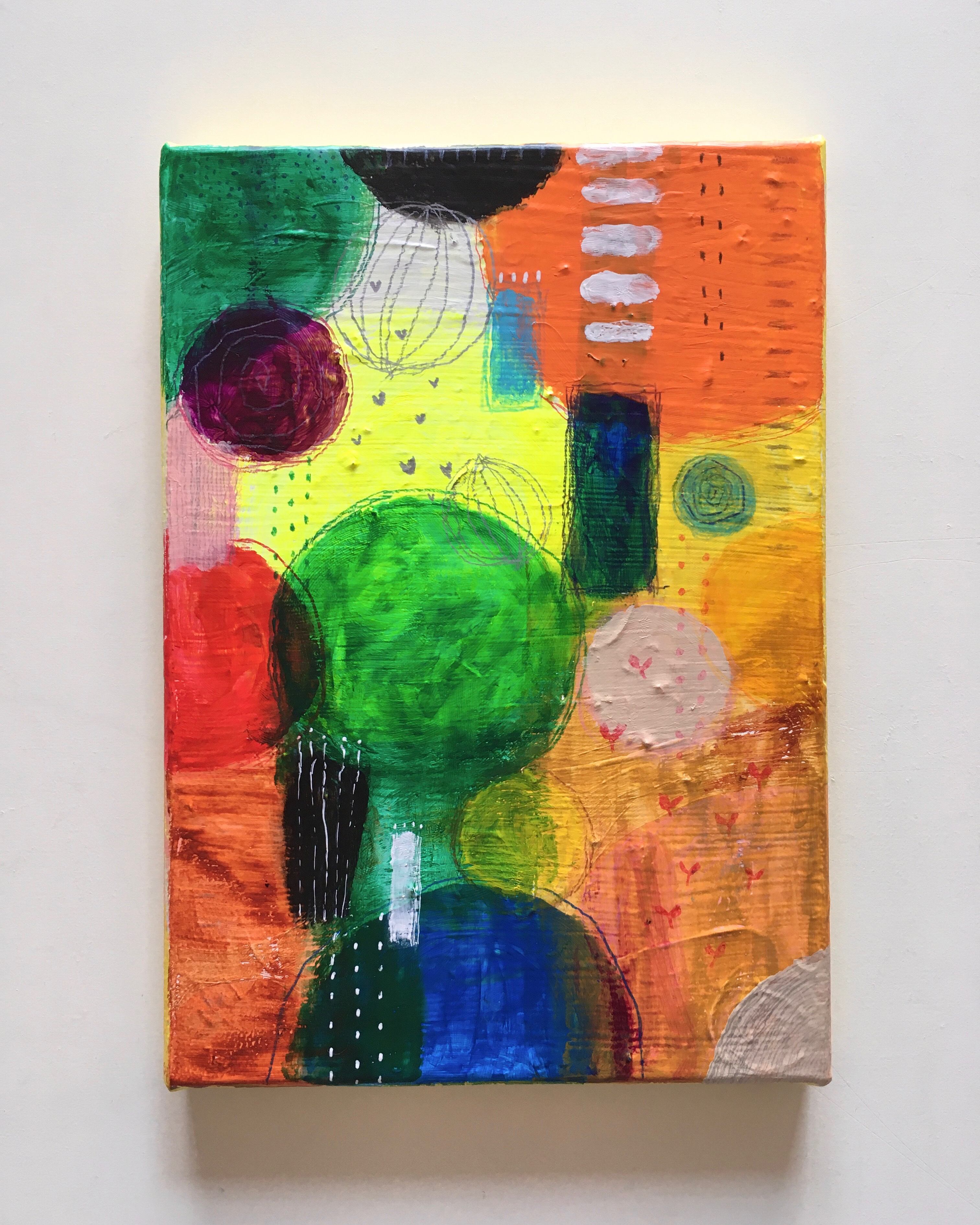 アクリル抽象画「six white marguerites」 | art unit mikka