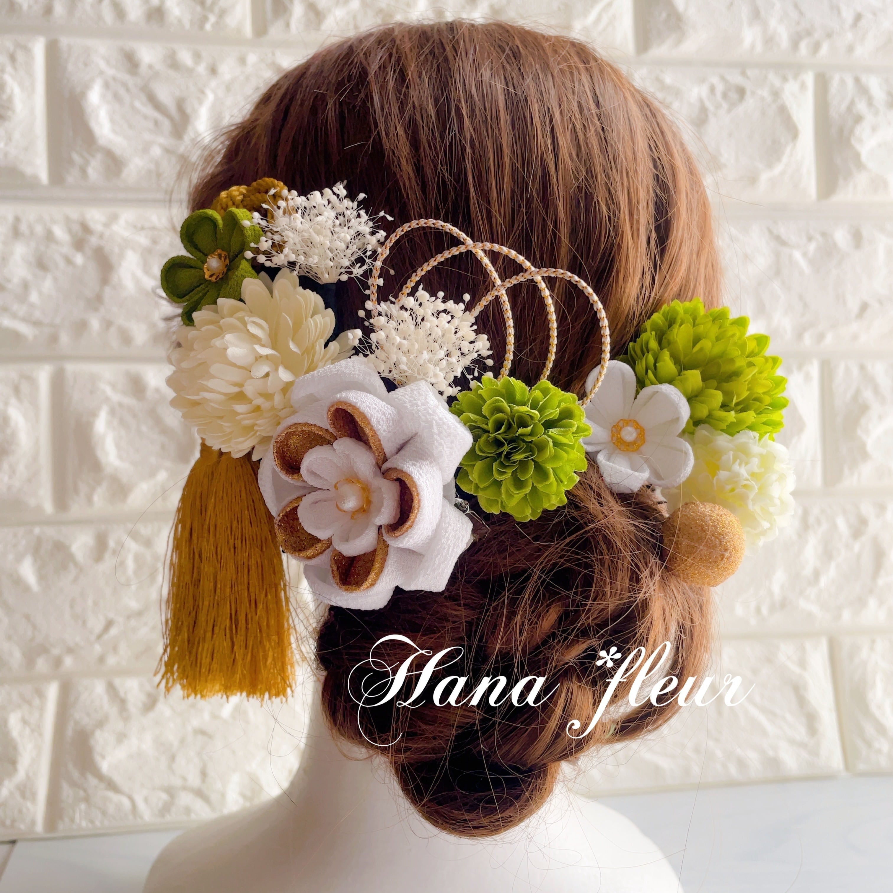 つまみ細工ヘアバンド ダリア （つまみ細工 緩かっ ダリアと小花の髪 