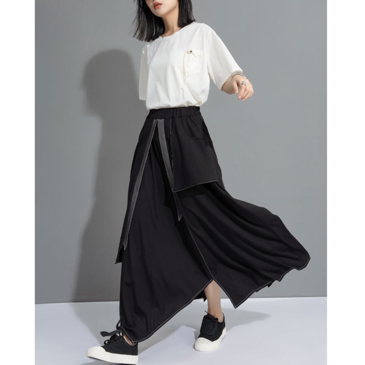 Asymmetrical Long Layered Pants 00167
