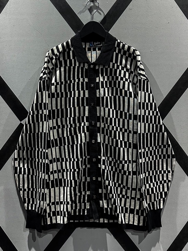 【X VINTAGE】Monotone Checkerd Pattern Euro Vintage Loose Knit Jacket