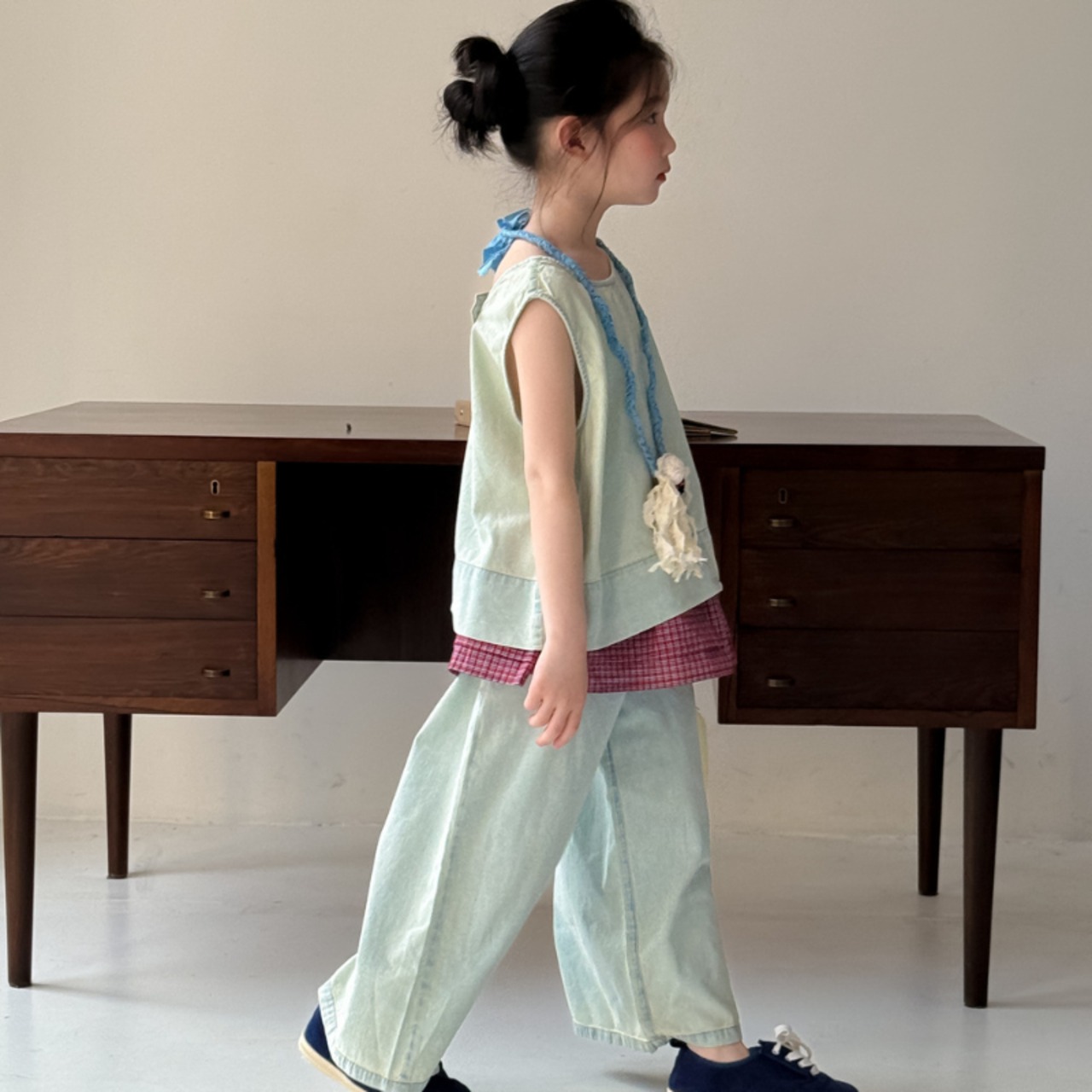 夏バックボタンデザインデニムセット