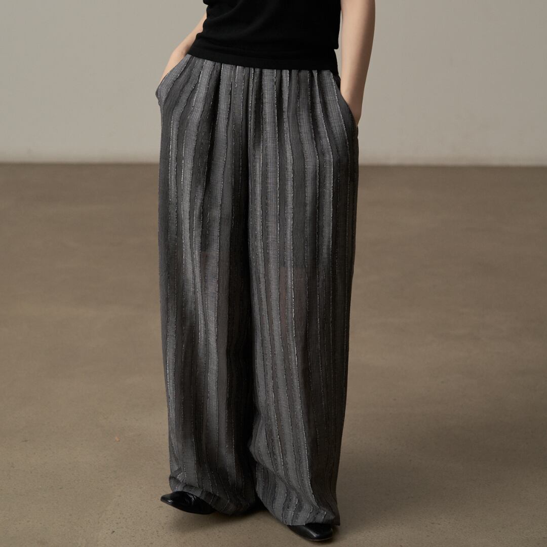 Sheer stripe loose pants k0804