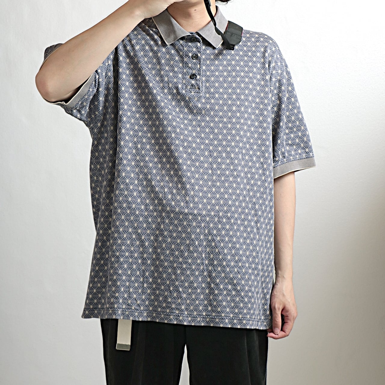 jantzen レトロ ダイヤ柄 総柄 コットン ニット ポロシャツ 古着 jantzen レトロ ダイヤ柄 総柄 コットン ニット ポロシャツ 古着