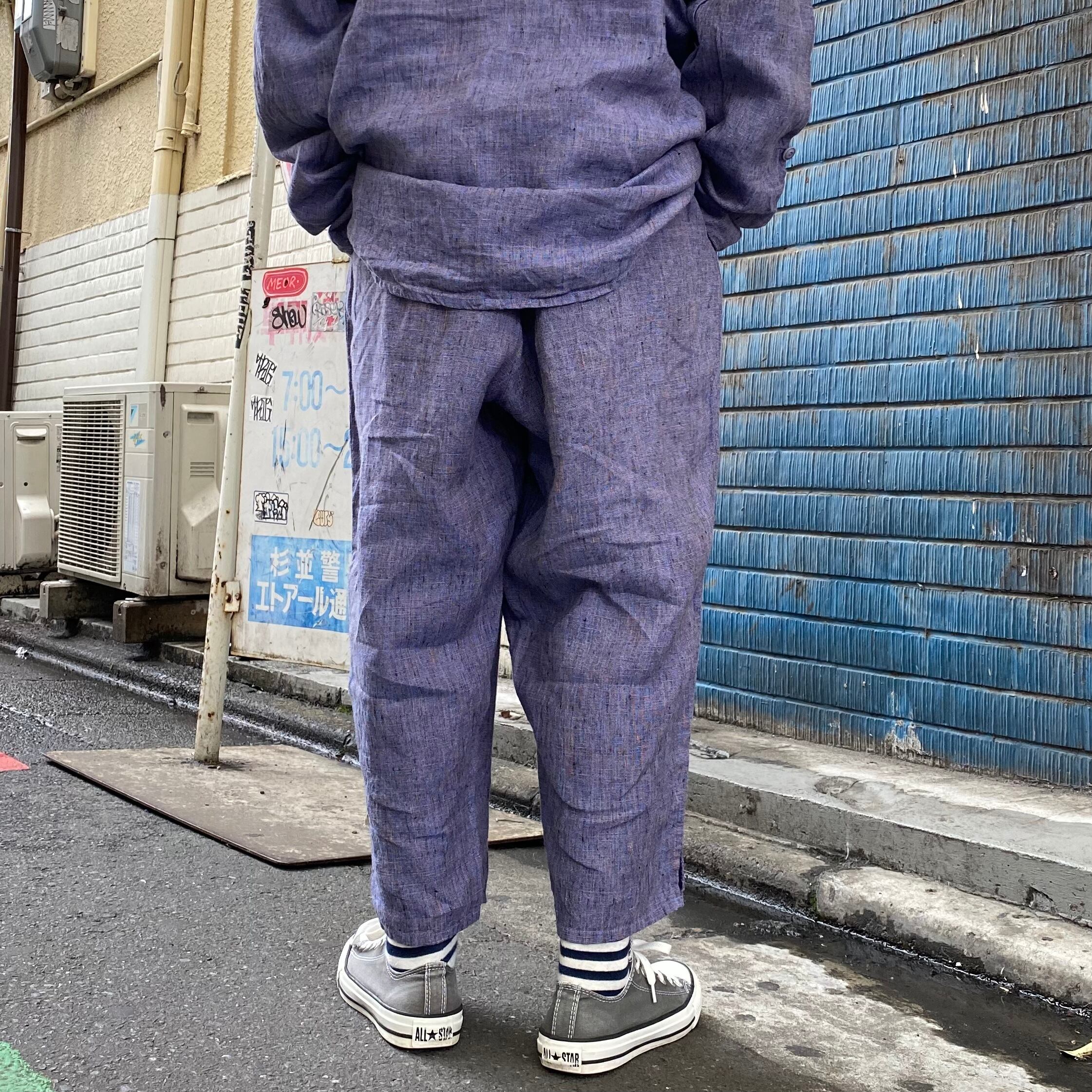 dead stock タグ付き 90s リネン × レーヨン 青 イージーパンツ