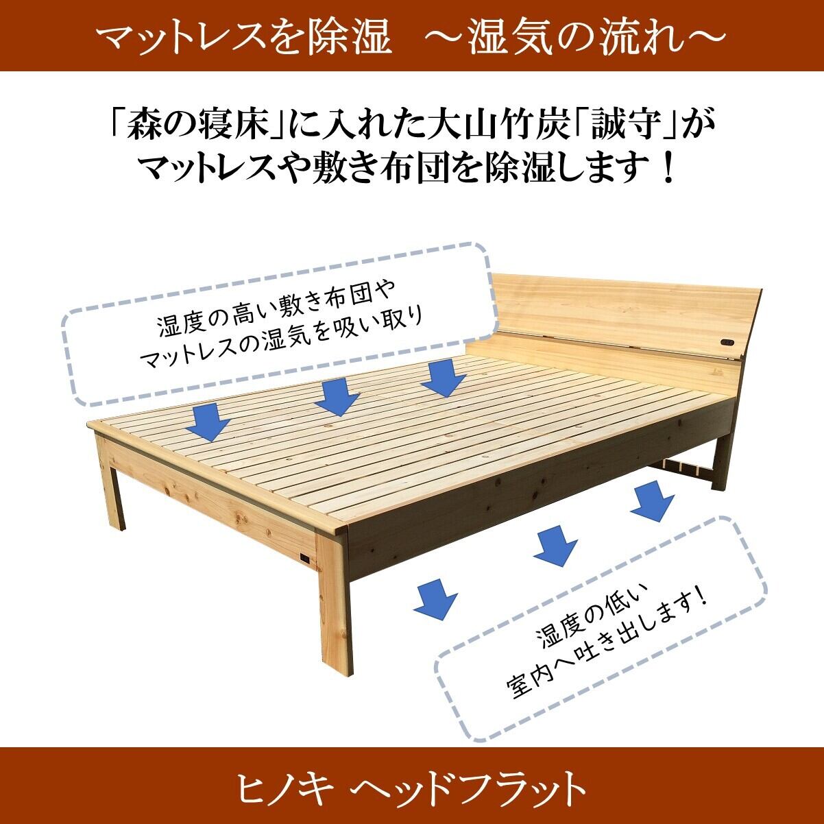 すのこベッド ダブルサイズ「森の寝床」国産ヒノキで作った竹炭入り健康ベッド