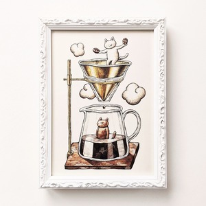 2L 猫とコーヒー アートプリント/イラスト複製画