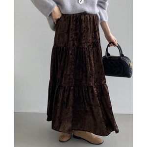 velour tiered long skirt　J00333
